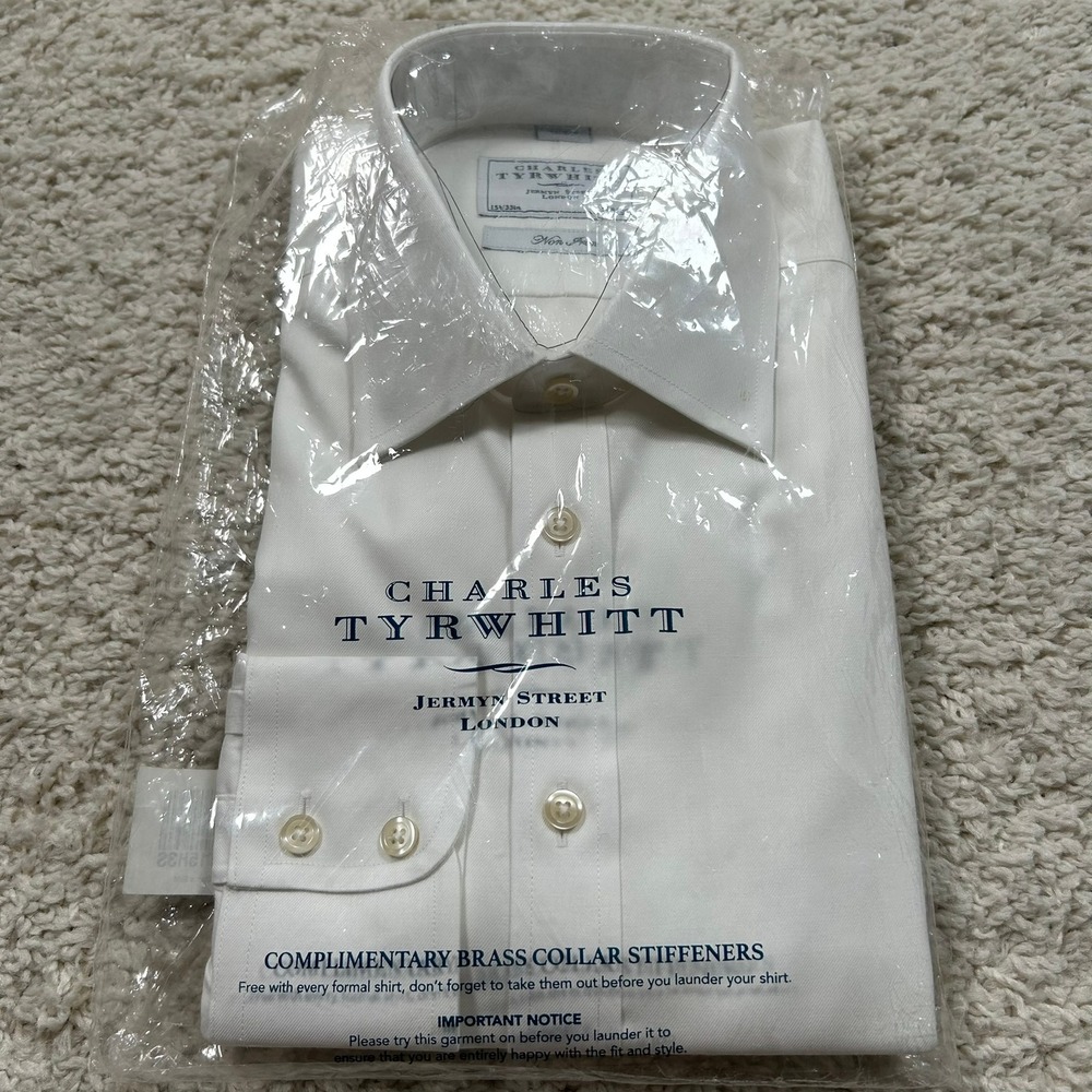 Charles Tyrwhitt Dress Shirt 15.5/33 Solid White Twill Non Iron Classic Fit New
